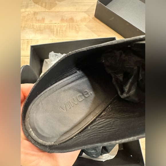 Vince KARMA - 2 black leather pewter silver wedge heel sandal mules - Picture 14 of 14